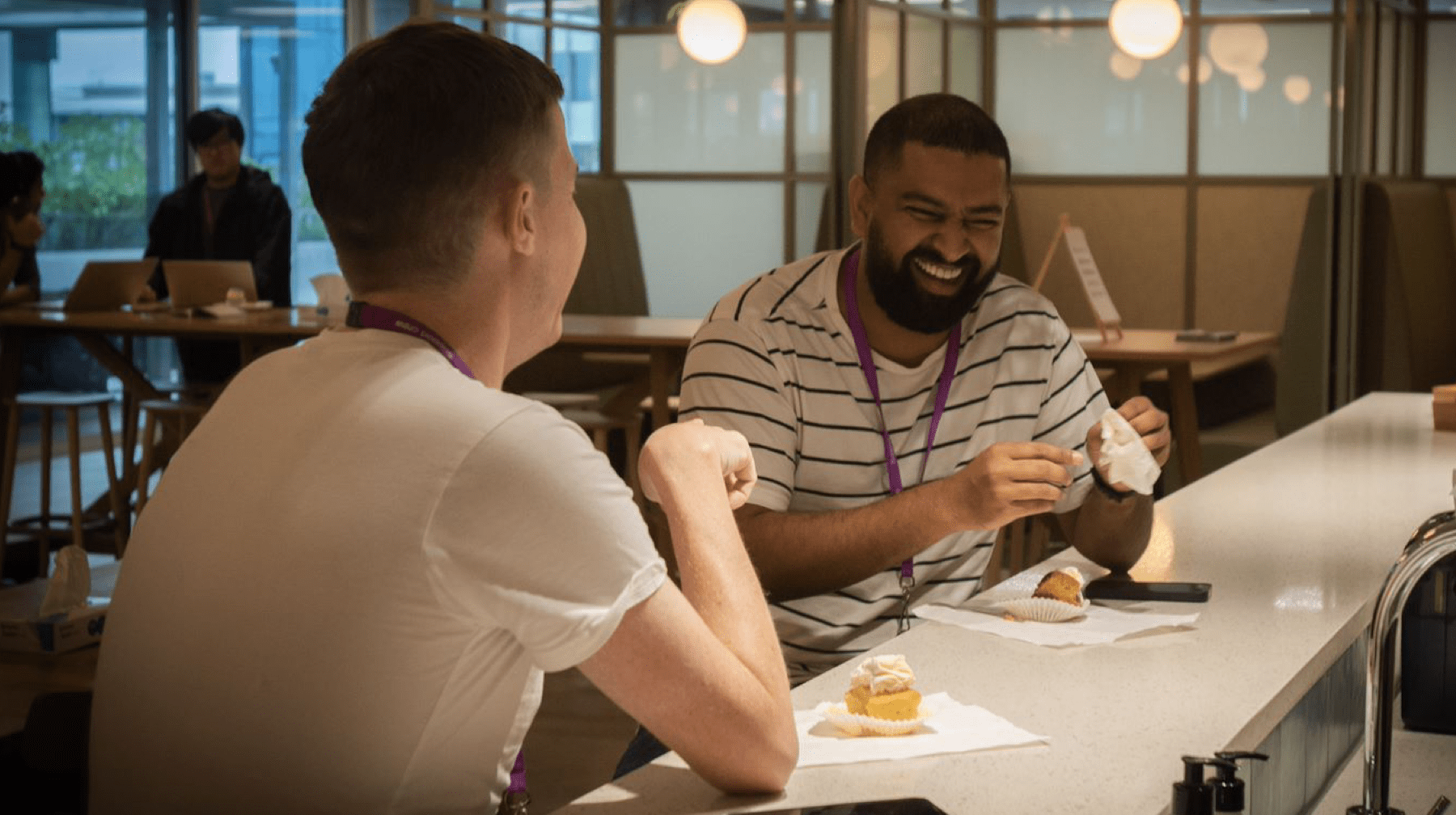 Two men eating lunch