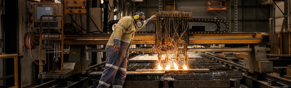 A man operating a welding machine