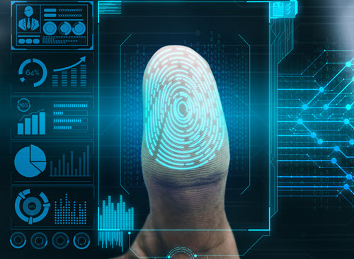 A thumb being scanned for security access