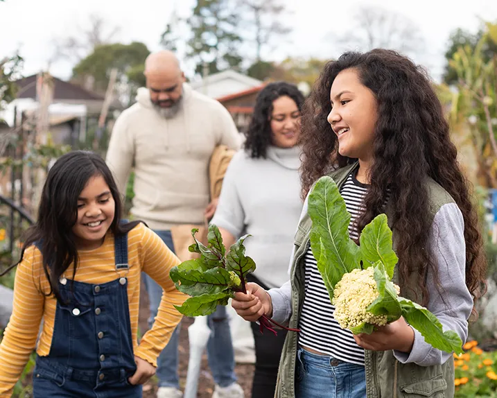 A family picking vegetables together