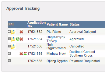 A screenshot of the approval tracking tool in Southern Cross Provider Web